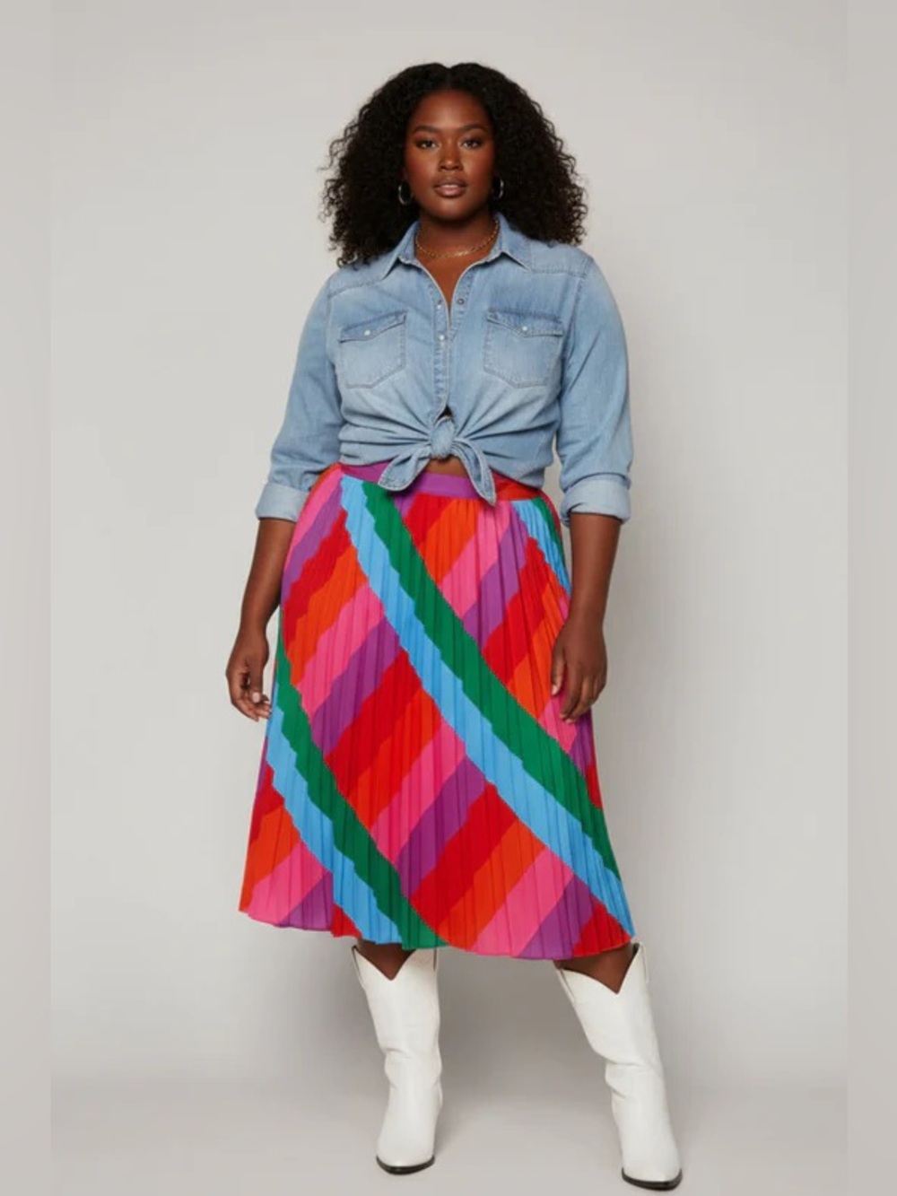 Colorful Rainbow Pleated Plus Size Skirt